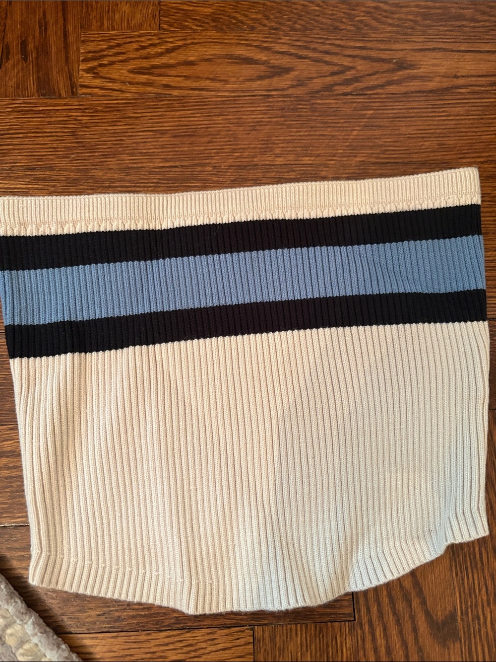 Edikted Cream Ribbed Strapless Tube Top with Blue and Black Stripes